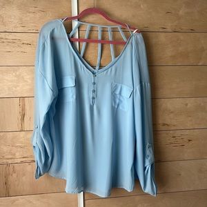 Light Blue V-Neck Flowy Blouse